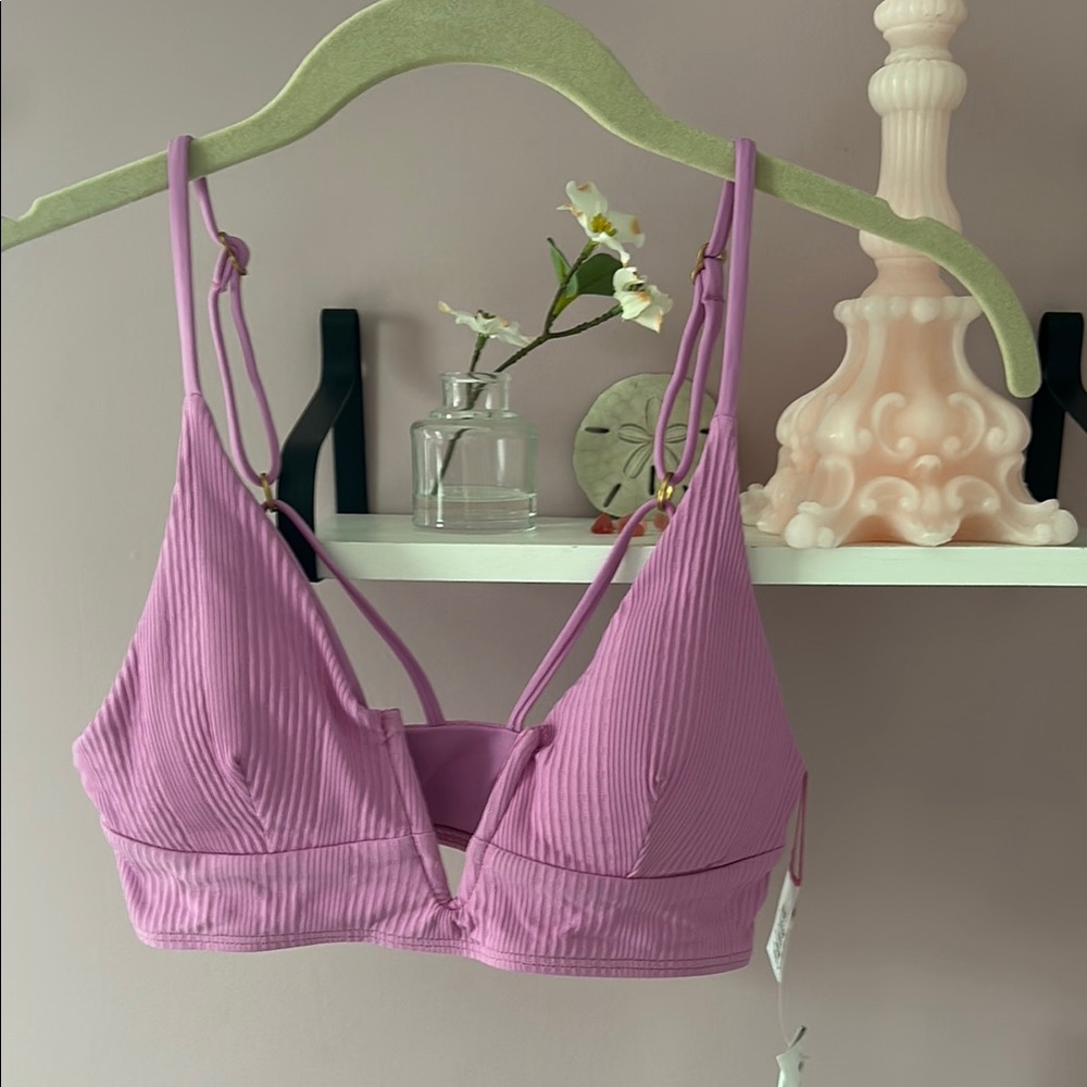 L*Space Pink and Purple Ribbed Bikini Bralette
